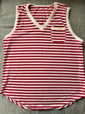 Red & White Striped V-Neck Tank with Pocket
